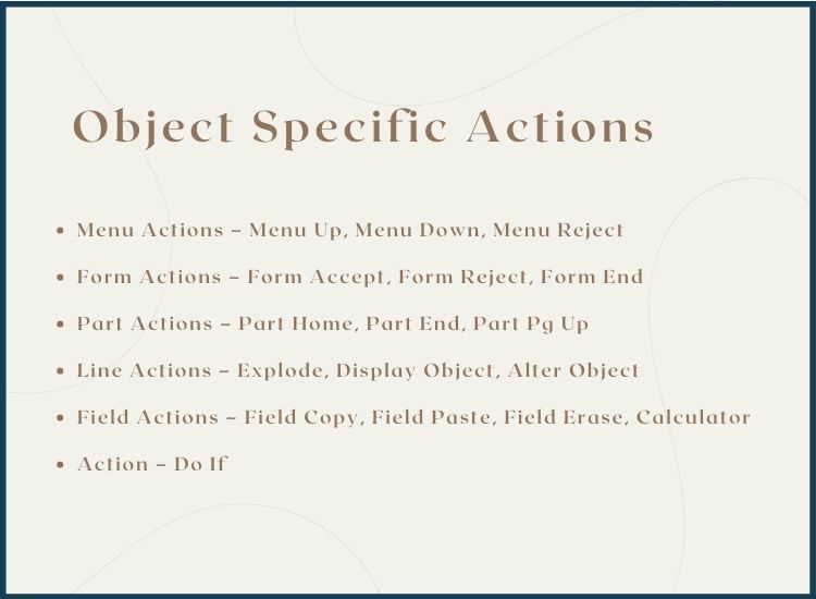 Object specific actions