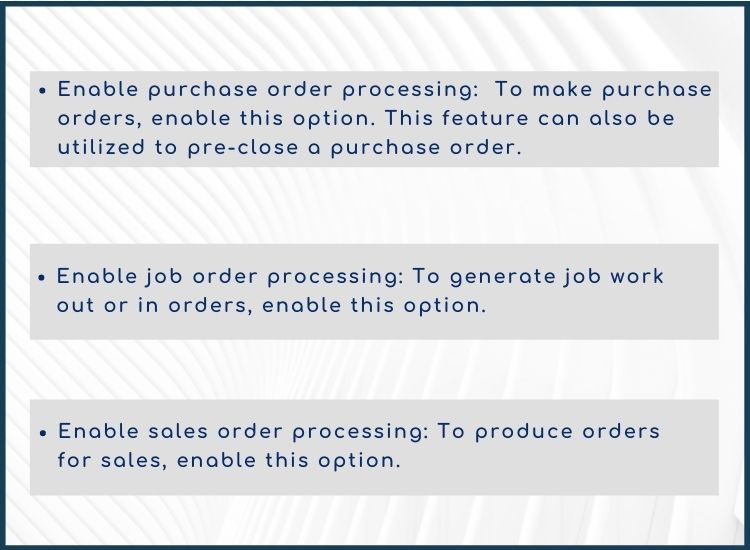 Order processing in Tally