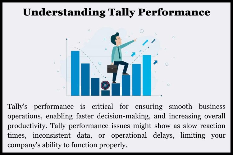 Tally's performance is critical for ensuring smooth business operations, enabling faster decision-making, and increasing overall productivity.